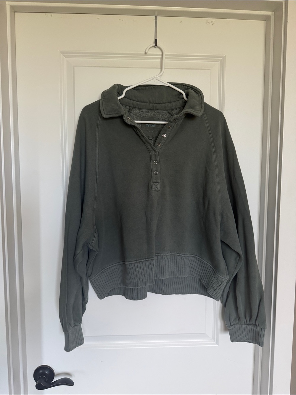 aerie Olive Green Snap-Front Pullover Sweatshirt
